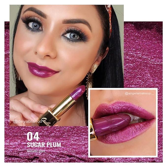 Oulac Purple Lipstick for Women with Metallic 3D Shine Lightweight Hydrating Formula, High Impact Lip Color, Vegan Beauty, Full Coverage Lip Makeup, Christmas Gifts for Women, Sugar Plum (04)-Velvo Beauty