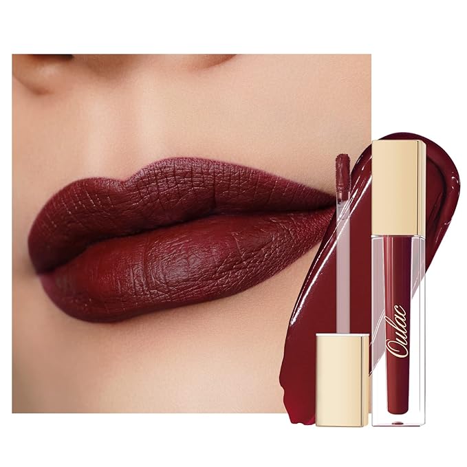 Oulac Matte Liquid Dark Red Lipstick for Women, Long Lasting Lipstick, Waterproof Lip Stain, No Transfer, Creamy High Pigmented Formula with Vitamin E, Vegan & Cruelty-Free M18-Velvo Beauty