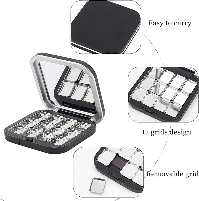 NICENEEDED 2 Pcs Empty Eyeshadow Palettes, 12 Grids Blush Pallet Makeup, DIY Lipstick Lip Balm Blusher Compact Containers Refillable Cosmetic Sample Storage Case Box with Mirror for Women-Velvo Beauty