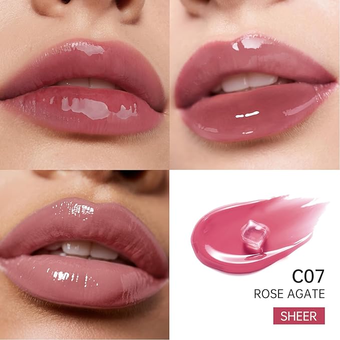 Catkin Lip Plumper Gloss, Tinted Lip Serum with Hyaluronic Acid & Jojoba Oil, Non-sticky Volumizing Hydrating Formula for a High Shine Maximum 3D Look, Plump & Soft Lips 0.12 Fl Oz - C07 Rose Agate-Velvo Beauty