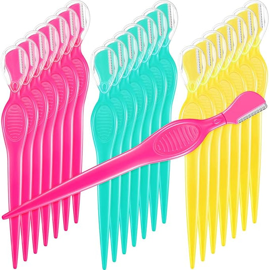 Mudder 21 Pcs Eyebrow Razor Eyebrow Shaver Facial Razor Multipurpose Face Trimmers with Precision Cover for Women Makeup Care Tools(Green, Blue, Yellow)-Velvo Beauty