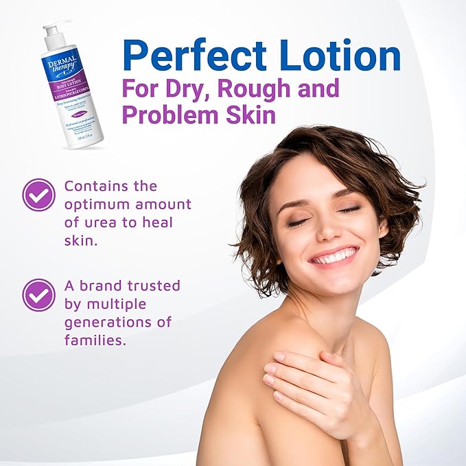 Dermal Therapy Extra Strength 5% AHA 10% Urea Body Lotion - Healing for Extremely Dry, Cracked Skin - Fragrance-Free - Sensitive Skin, Diabetes & Medication-Induced Dryness - 8 fl oz / 240 ml-Velvo Beauty