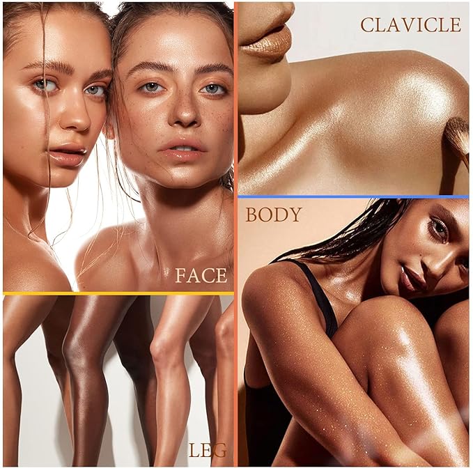 Shimmer Body Oil, Highlighter Makeup Smooth Glitter Glow Liquid Foundation for Face & Body,Liquid Illuminator Body Shimmer Lotion for Women (4# Golden Brown)-Velvo Beauty