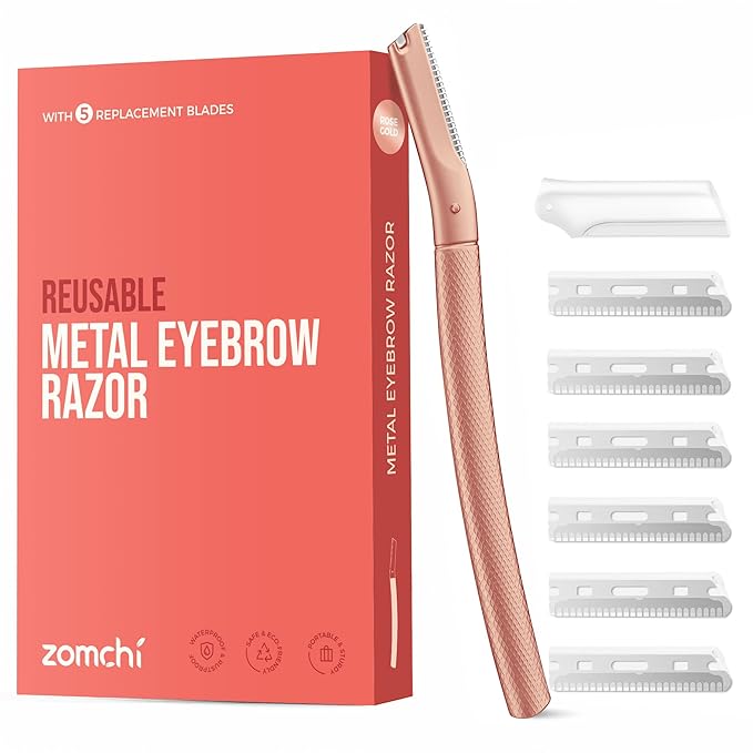 ZOMCHI Eyebrow Razor, Face Razors for Women&Men, Eyebrow Trimmer Shaper with Precision Cover,Facial Shaver with 6 Blades (Rose Gold)-Velvo Beauty