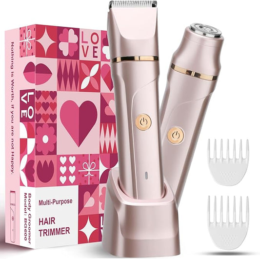 Bikini Trimmer for Women 2-in-1 – Rechargeable Electric Razors for Women, Painless Electric Shaver for Bikini, Underarm, Legs, Arms – IPX7 Waterproof, Compact Travel Design-Velvo Beauty