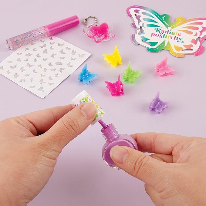 Make It Real: Butterfly Dreams Cosmetic Set - 11 Pieces, Tweens & Girls, Includes 6 Butterfly Hair Clips, Polish, Nail Stickers, 2 Lip Gloss & Instructions, Butterflies, Makeup & Beauty, Kids Ages 8+-Velvo Beauty