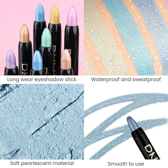 evpct Sky Blue Shimmer Cream Eye Shadow Brightener Sticks Set for Eyes, Blue Shimmery Matte Pencil Eye shadow Applicator Stick Pen Palette Makeup Waterproof sombras en crema para ojos 10#-Velvo Beauty