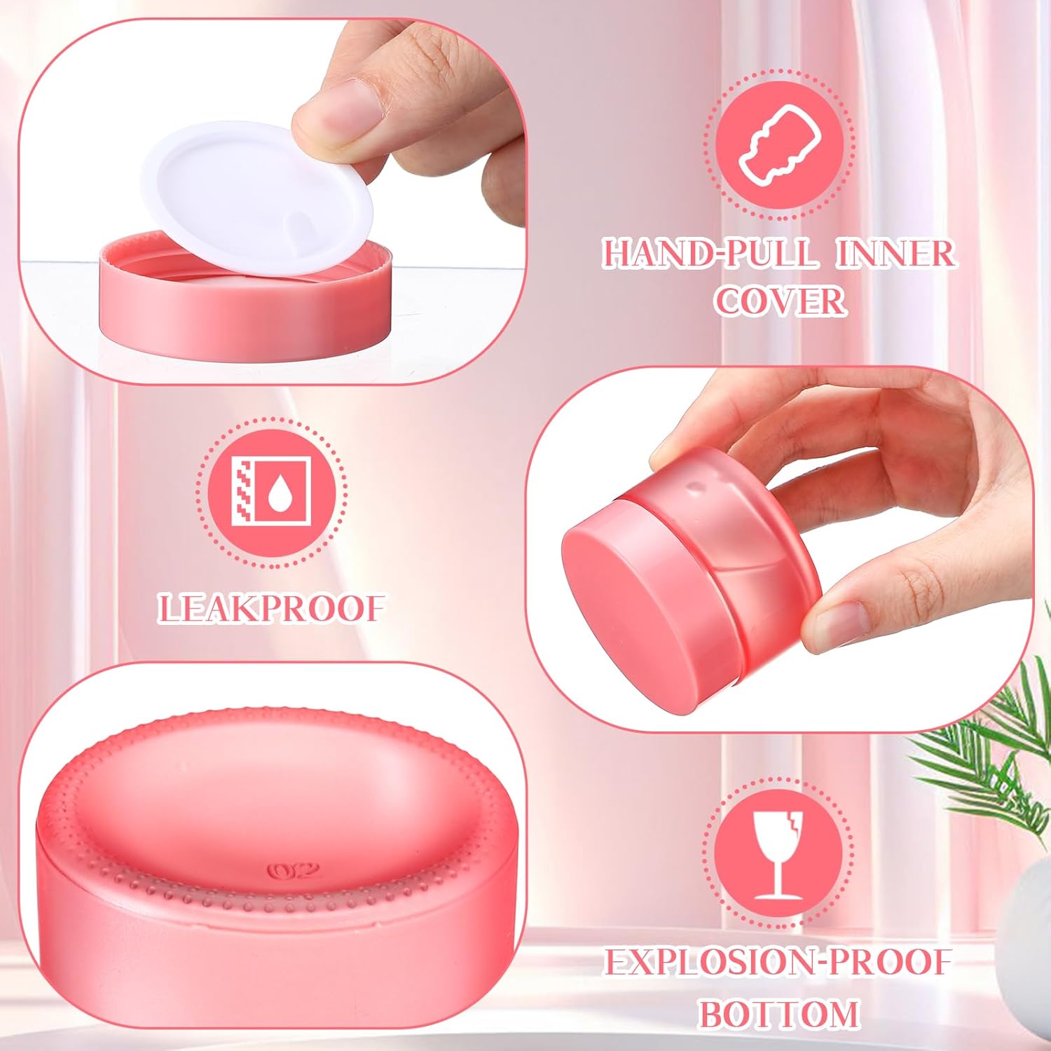 Domensi 100 Pcs 1 oz Glass Jars with Lids Bulk Round Glass Cosmetic Jars Lids 1 oz Small Travel Containers with Inner Liner for Lotions Powders Ointments Sample Cream (Pink,Pink)-Velvo Beauty