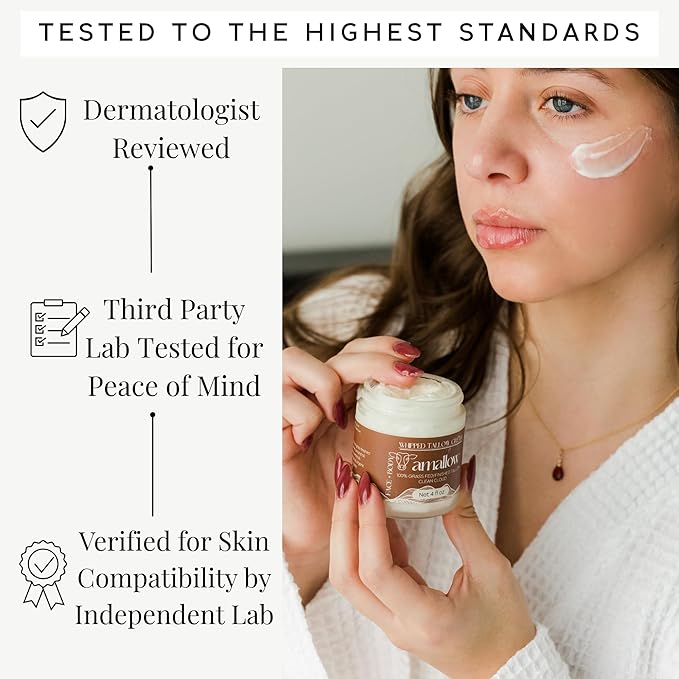 Amallow 100% Grass Fed Beef Tallow for Skin Care - Face + Body - Whipped Moisturizer - Natural Lotion, 4 FL. oz. (Clean Cloud)-Velvo Beauty