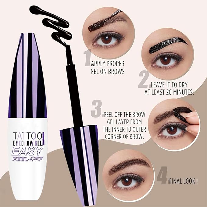 Tattoo Eyebrow Gel Easy Peel Off, Peel Off Eyebrow Tint, Easy Peel off Eyebrow Gel, Peel Off Eyebrow Tint, Waterproof & Sweatproof for All Skin Types (#2 Medium Brown + #3 Dark Brown)-Velvo Beauty
