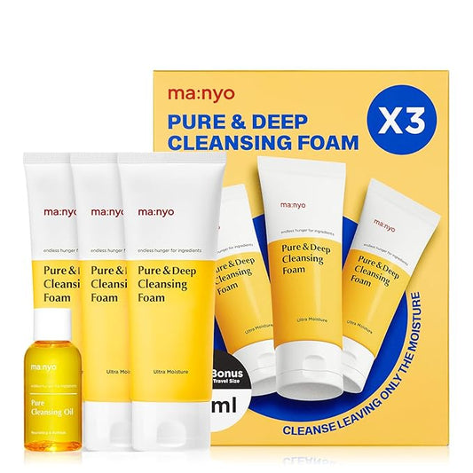 ma:nyo Pure & Deep Cleansing Foam Korean Skin care, Daily Cleanser (10.1 fl oz - 3pack)-Velvo Beauty