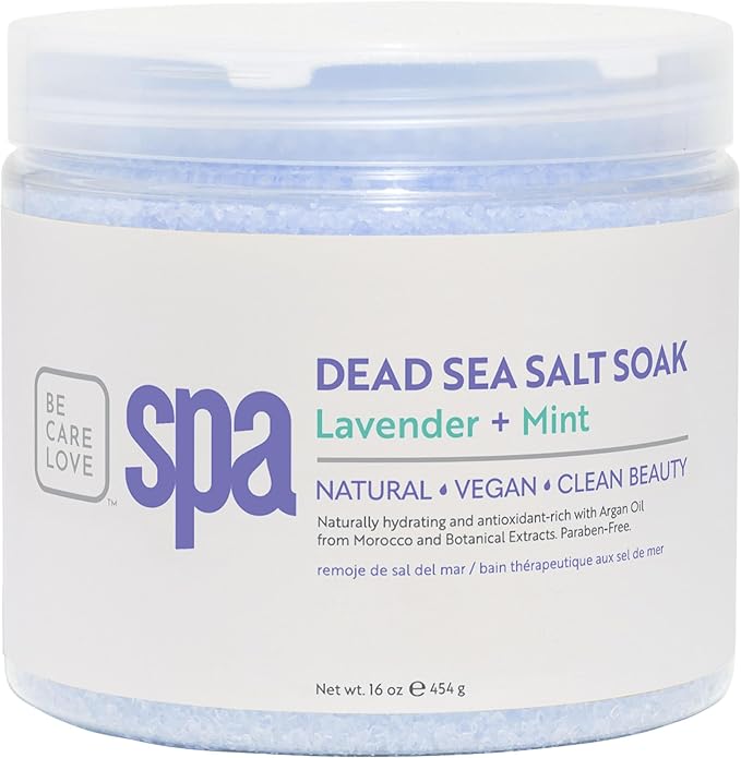 BCL SPA Dead Sea Salt Soak - Bath Salt with Organic Lavender + Mint, Shae Butter, Arnica, Aloe Vera Juice, Chamomile, Argan Oil & Jojoba Oil Skin Exfoliator- Home/Professional Use 16 fl oz-Velvo Beauty