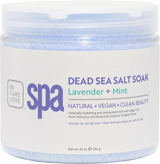 BCL SPA Dead Sea Salt Soak - Bath Salt with Organic Lavender + Mint, Shae Butter, Arnica, Aloe Vera Juice, Chamomile, Argan Oil & Jojoba Oil Skin Exfoliator- Home/Professional Use 16 fl oz-Velvo Beauty