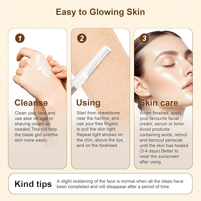 Dermaplaning Razor for Face - 10 Blade Refills, Dermaplaning Tool for Face Help Exfoliate and Smooth Skin, Easy-to-Use Facial Razors, Eyebrow Razor & Peach Fuzz Removal for Beauty-Velvo Beauty