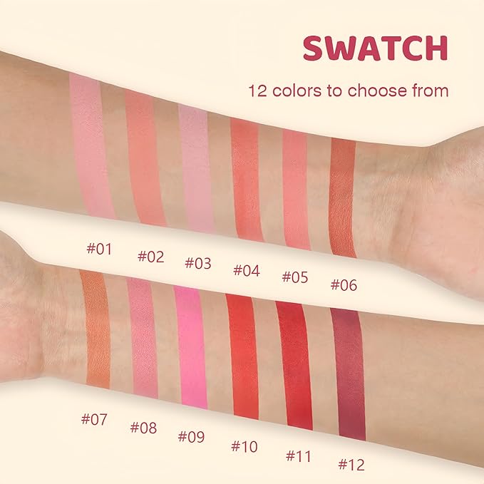 Shiny Blush 12 Color Cream High-Pigmented Buildable Face Blush Long-Lasting Natural Look Face Blush for Cheeks (Color 07)-Velvo Beauty