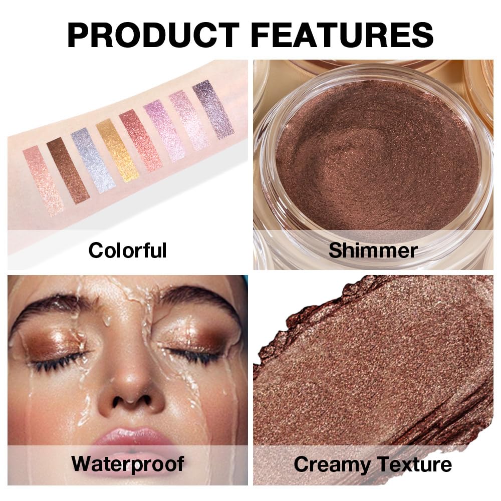 Cream Glitter Brown Shimmer Metallic Eyeshadow Palette Makeup, Natural Single Mini Instant Holographic Eyeshadow For Women, Sombras Crema Para Ojos, Talc, Paraben & Cruelty Free-Velvo Beauty