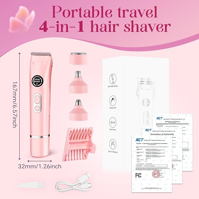 Bikini Trimmer for Women|Hair Removal Shaver - Painless Electric Razor, Cordless Body Shaver for Travel, Replaceable Lady Facial Razor|Trim Nasal/Eyebrows, IPX7 Waterproof&Easy Cleaning, Ceramic Blade-Velvo Beauty
