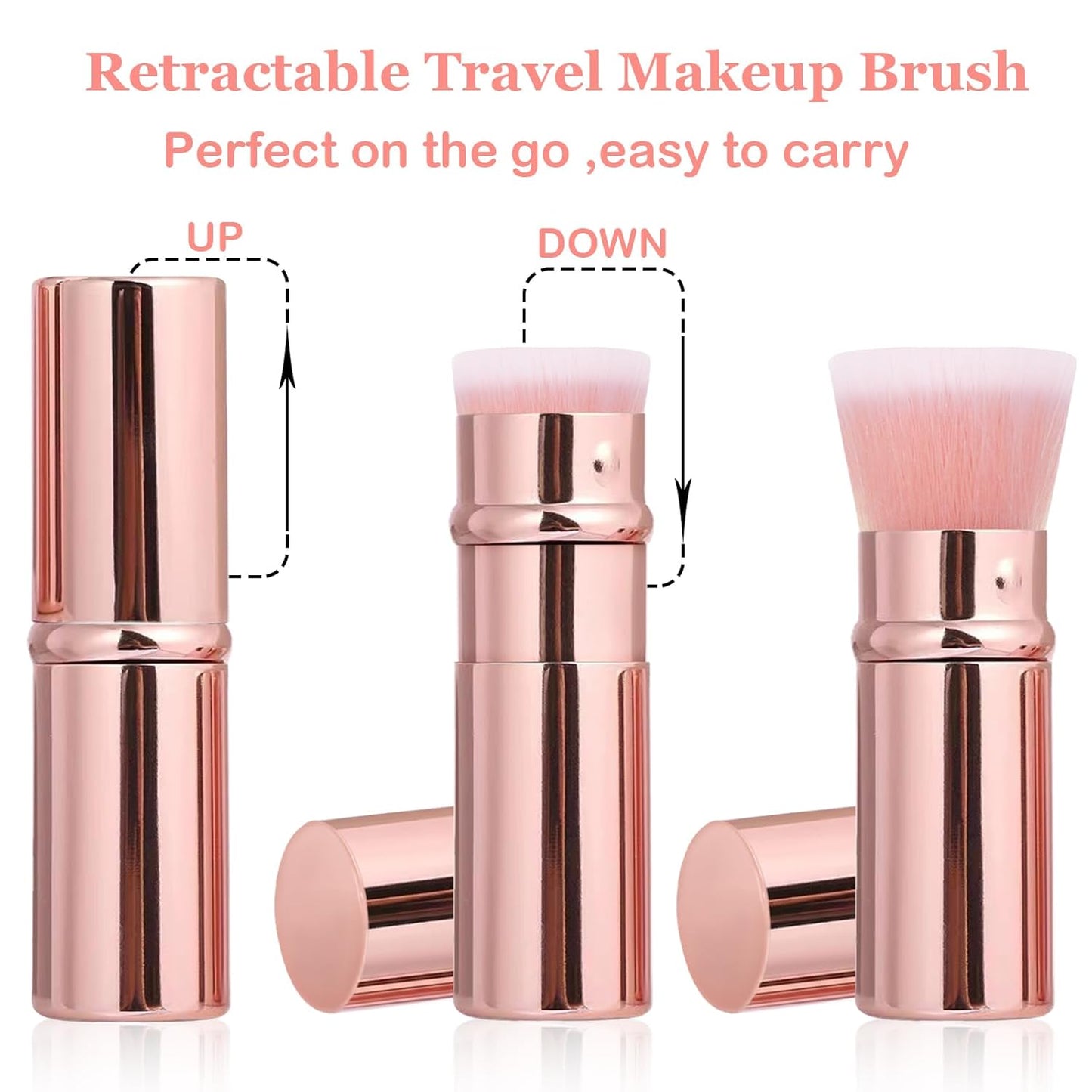 Makeup Brush 2 Pack, Retractable Travel Kabuki Powder Foundation Makeup Brush Face Blush Brushes for Blending Liquid, Blush, Bronzer, Buffing, Sunscreen,Flawless Cosmetics-Velvo Beauty