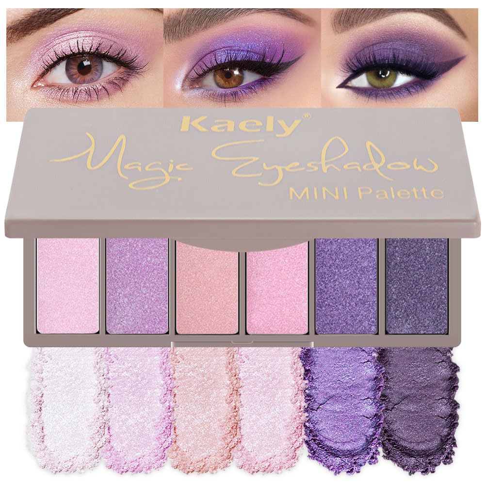 Kaely 6 Colors Mini Purple Eye Shadow Palette Makeup, Matte Shimmer Glitter Violet Lavender Lilac Eyeshadow Palette High Pigmented Waterproof, paleta de sombras de ojos, Vegan & Cruelty-free, 09-Velvo Beauty