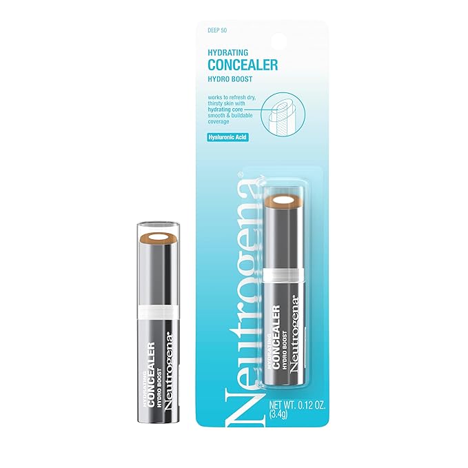 Neutrogena Hydro Boost Hydrating Concealer Stick for Dry Skin, Oil-Free, Lightweight, Non-Greasy and Non-Comedogenic Cover-Up Makeup with Hyaluronic Acid, 50 Deep, 0.12 Oz-Velvo Beauty