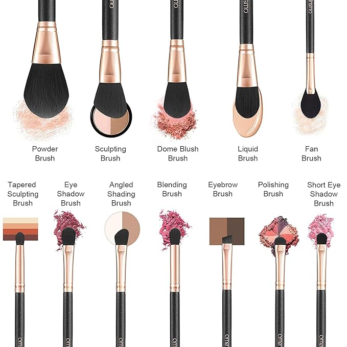 OMANIAC Makeup Brush Set Professional, 12 Pearlescent Wood Handle Makeup Brushes, Premium Cruelty-Free Synthetic Fiber Hair, Travel Make up Brushes Set with Case (Black).-Velvo Beauty