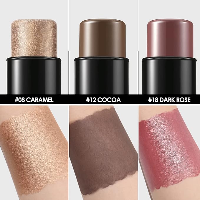 FOCALLURE 3 Pcs Cream Contour Sticks,Shades with Highlighter & Bronzer & Blush,Non-greasy Long-wear Face Contouring Pen,Easy to Sculpt the Face and Create a Lightweight Finishing Makeup,MEDIUM-DEEP-Velvo Beauty