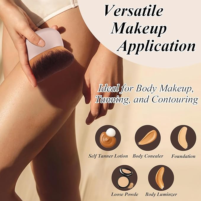 75MM Extra Large Self Tanner Kabuki Makeup Brush – Ultra Soft Dense Vegan Bristles for Body Makeup, Bronzer & Foundation–Applies Tanning Mousse, Lotion & Self Tanner–Khaki, Wet & Dry-Velvo Beauty