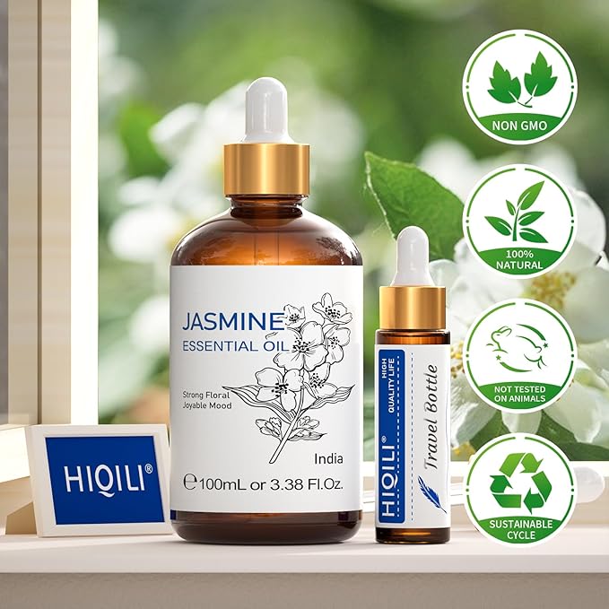 HIQILI Jasmine Essential Oil, Pure & Natural Jasmine Oil for Diffuser, Perfume, Shampoo, Aromatherapy-Velvo Beauty