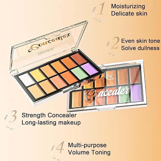 All In One Color Correcting Palette + 8 Makeup Brushes, 3D Cosmetics Cream Contour Highlighting Foundation Makeup Palette Long Lasting for Sculpt &Highlighting, Define Cheekbones-Velvo Beauty