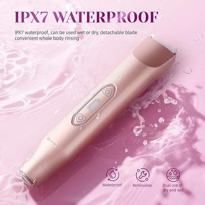 Bikini Trimmer for Women,3 in 1 Electric Razor with Ceramic Blades, IPX7 Waterproof, USB Rechargeable, Painless Hair Removal for Face,Body,Bikini Area, Travel Grooming Kit (Rose Gold)-Velvo Beauty
