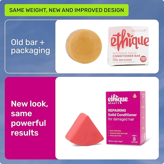 Ethique Repairing Conditioner Bar for dry, damaged hair with Rice Protein - Plastic Free, Vegan, Cruelty-Free, 2.12 oz - Formerly Too Delicious-Velvo Beauty