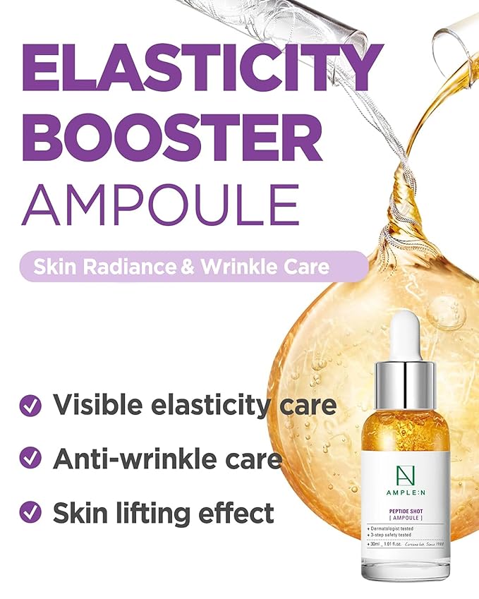 AMPLE:N Peptide Shot Ampoule - Anti-Aging Face Ampoule with Peptide Threads to Minimize Wrinkles and Improve Firmness - Peptide Serum to Lift Sagging Skin - Visibly Plump, 1.01 fl. Oz-Velvo Beauty