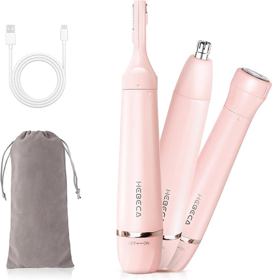 Nose Hair Trimmer for Women, 3in1 Electric Eyebrow Trimmer Waterproof Facial Hair Removal Rechargeable Hair Shaver Razor for Nose Ear Eyebrow Peach-Fuzz Lips Chin FT3001 Pink-Velvo Beauty