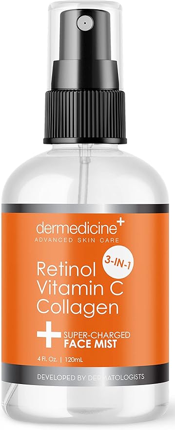 3 in 1 Super-Charged Anti-Aging Face Mist w/Retinol, Vitamin C + Collagen | Hydrates, Refreshes & Brightens for a More Glowing Complexion | 4 fl oz, 120 ml-Velvo Beauty
