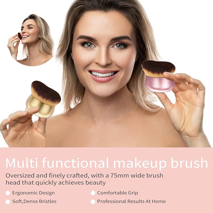Extra Large Body Makeup Brush For Self Tanner,Leg Makeup &Bronzer Blend,75 mm Wide-headed Kabuki Brush Provides More Even& Pretty Application, Sunscreen Face&Back Makeup Brush,Wet&Dry Use-Matte (Pink)-Velvo Beauty