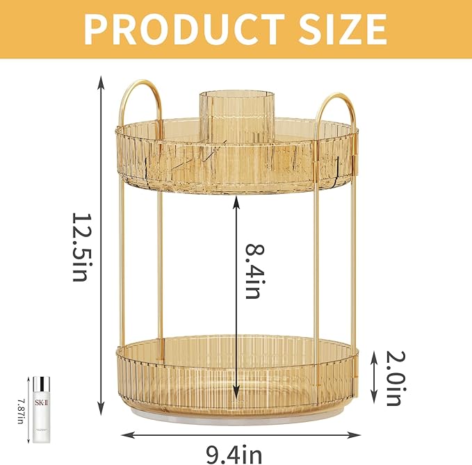 360 Rotating Makeup Organizer - Large-Capacity Skincare & Makeup Storage with 2-Tier Perfume Organizers, Cosmetic Dresser & Makeup Brush Holder - Fits Bedroom, Bathroom, Vanity Shelf & Countertop-Velvo Beauty