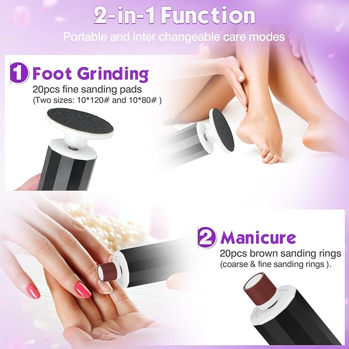 Electric Foot Callus Remover, Electric Foot File Speed Adjustment & Direction of Rotation Controller, Pedicure Tools for Feet with 20Pcs Replacement Sandpaper and 10Pcs Barrel Sandpaper-Velvo Beauty