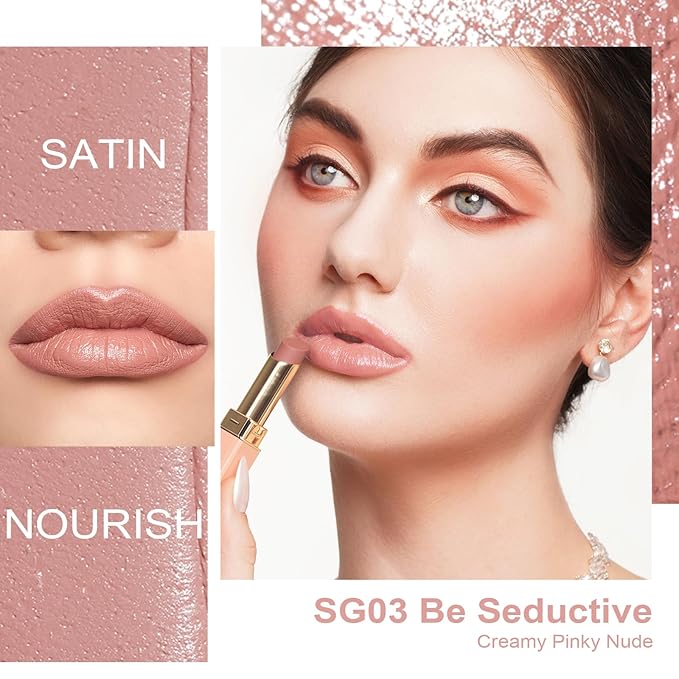 Oulac Nude Lipsticks for Women, Pink Matte Lip Stick, Full Coverage Lip Color, Satin Matte Finish, Cream Texture, Hydrating, Infused with Hyaluronic Acid, Vegan & Clean Beauty 4g SG03 Be Seductive-Velvo Beauty