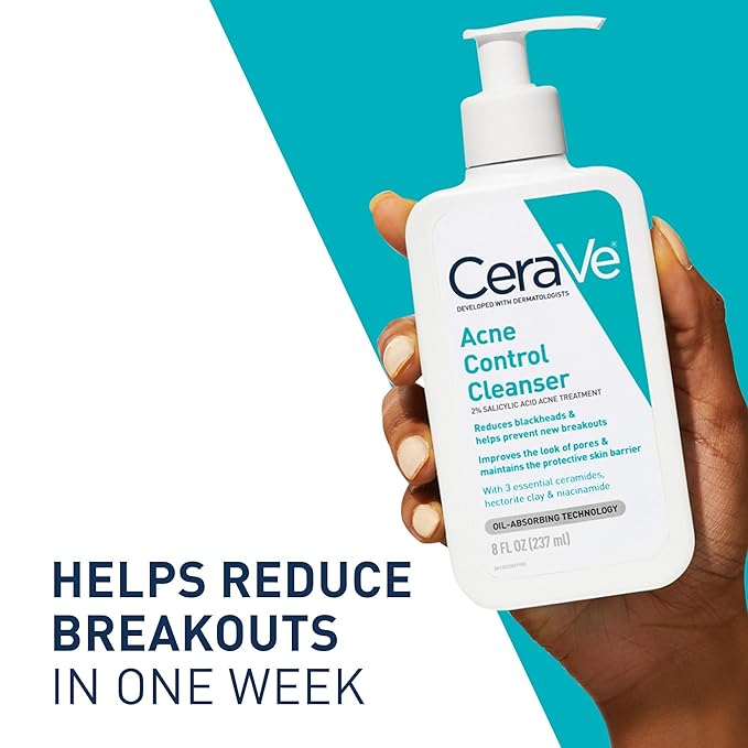 CeraVe Acne Treatment Face Wash, Salicylic Acid Cleanser with Purifying Clay, Niacinamide, and Ceramides, Pore Control and Blackhead Remover, 8 Ounce-Velvo Beauty