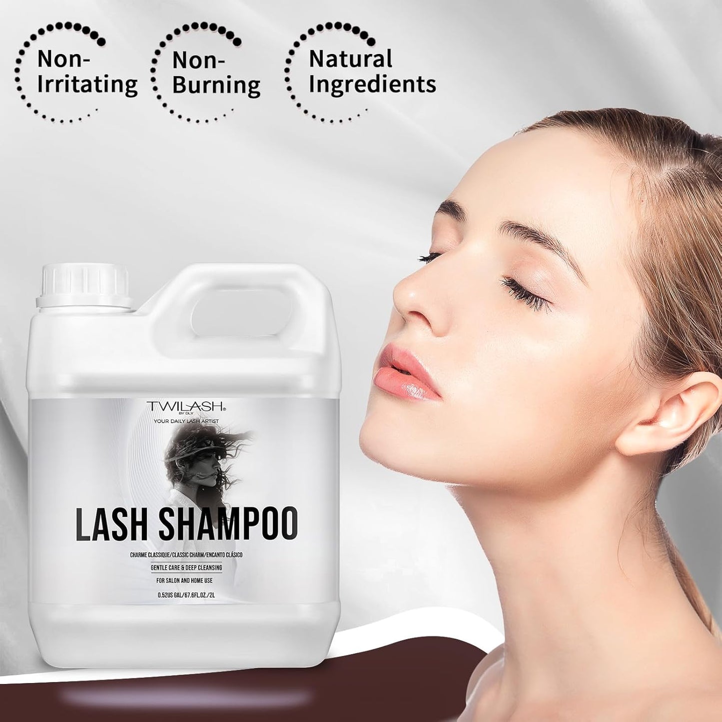 Lash Shampoo Bulk, Eyelash Cleanser for Extensions 2 Liters, Dispenser Pump, Non-irritating or Burning Eyelid Foaming Cleanser for Professional Salon and Home Use (Classic Charm-2L)-Velvo Beauty