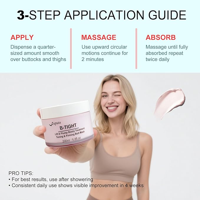 B-TIGHT Body Cream, 200ml Leave-On Booty Enhancing Mask, Firming & Moisturizing Cream, Leave-On Cellulite Mask - Improves Skin Tightness in Buttock Area, Lift sagging skin - 6.76 oz-Velvo Beauty