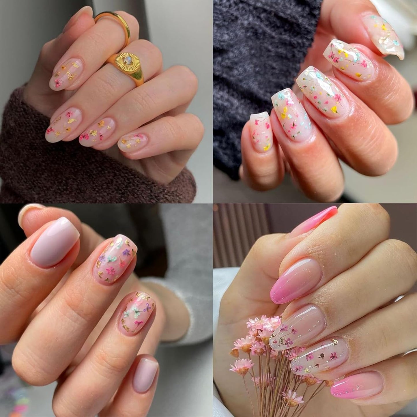 1 Box of Dried Flower Nail Stickers, Colored Dried Flower Nail Stickers, mini Real Flowers, Natural Flowers, 3D Baby's Breath Floral Art, Ladies and Girls DIY Nail Art Decoration-Velvo Beauty