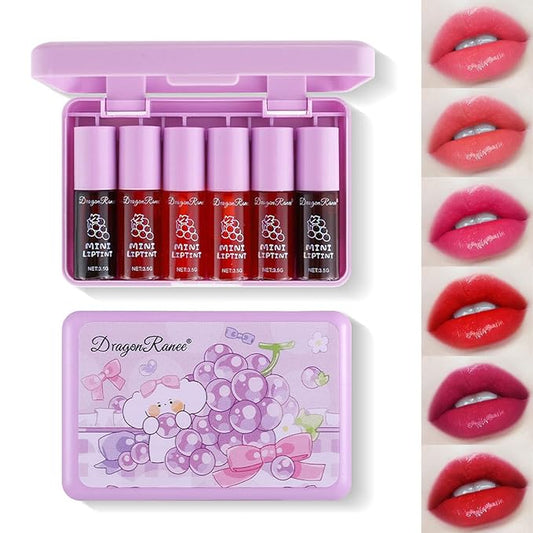 6 Colors Lip Tint Stain Korean Lip Gloss, Matte Velvet Lip Tint Natural Plumping Lip Stain, Multi-Use Lip and Cheek Tint Mini Liquid Lipstick, Long lasting Non-Stick Cup Waterproof, Lip Color Makeup-Velvo Beauty