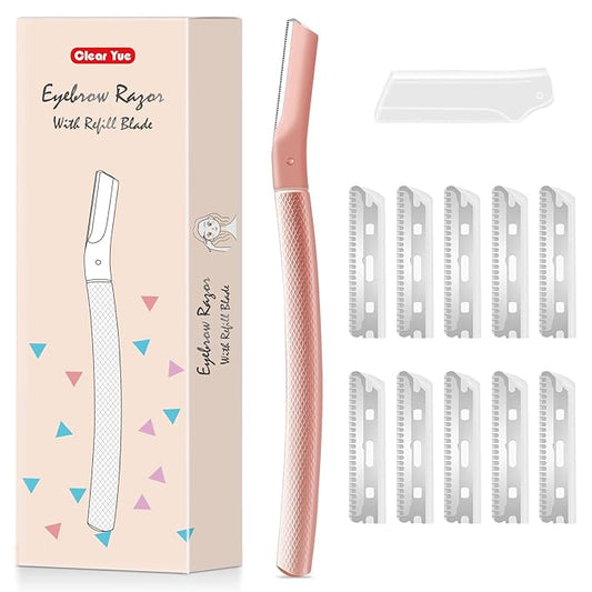 Dermaplane razor for women with 10 replaceable blades, dermaplaning tool for facial peach fuzz, eyebrows, exfoliation, and also suitable for shaving men beards, Rose Gold-Velvo Beauty
