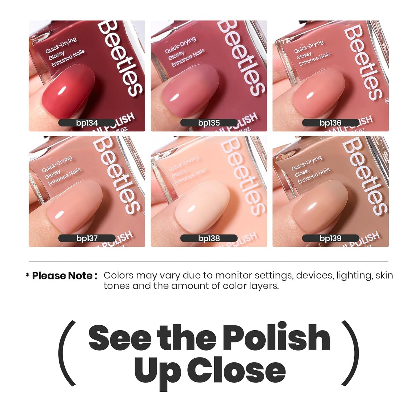 Beetles Jelly Nail Polish Set P186,6 Colors Burgundy Pink Nude Quick Dry Nail Polish Fingernail Fast Drying & Long Lasting Nail Strengthener Polish-Velvo Beauty