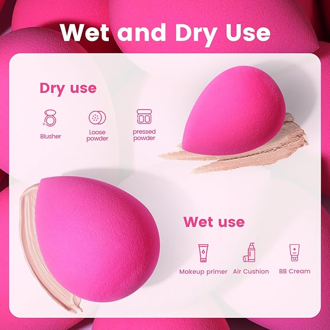 BEAKEY 5 Pcs Makeup Sponges, Latex-Free Beauty Sponge for Flawless Liquid, Cream, and Powder Application, Rose Pink Sponges-Velvo Beauty