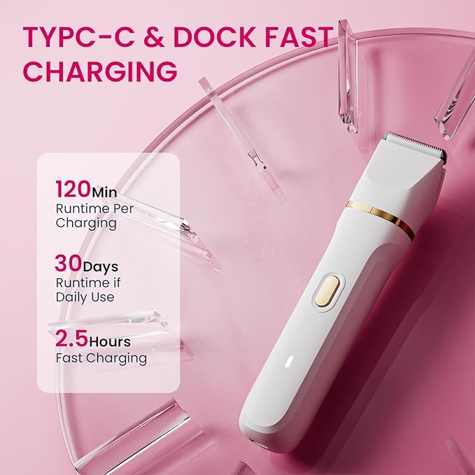 Electric Razors for Women, 5-in-1 Wet/Dry Bikini Trimmer with USB Charge Dock, Deluxe Facial Hair Removal, Wet/Dry Body Shaver for Nose Eyebrows Beard Underarm Leg Arm, IPX7 Waterproof (White)-Velvo Beauty