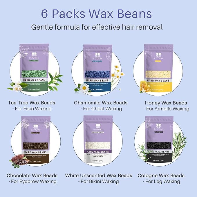 BLITZWAX Brazilian and Bikini Waxing Kit for Men, Hard Wax Warmer for Face, Legs, and Body, At Home Hair Removal Kit, Beginner Friendly, Quick Heating, 30 Nose Wax Sticks-Velvo Beauty