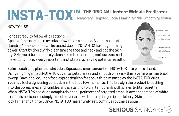 Serious Skincare INSTA-TOX Instant Wrinkle Smoothing Face Serum - Improves Appearance of Fine Lines - Temporary Skin Tightener - Line Filler .75 oz (1Pack)-Velvo Beauty