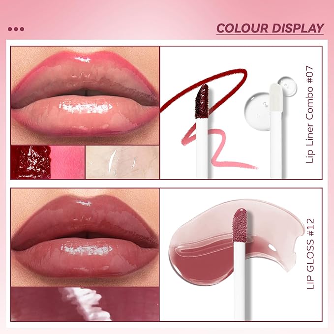 Dual-Ended Peel Off Lip Stain Liner, Long Lasting Waterproof Peel Off Lip Liner Tattoo with Nourishing Clear Gloss Combo Set, Transfer-Proof Non-Stick Cup Shiny Lips Tint Lipstick Makeup07-Velvo Beauty